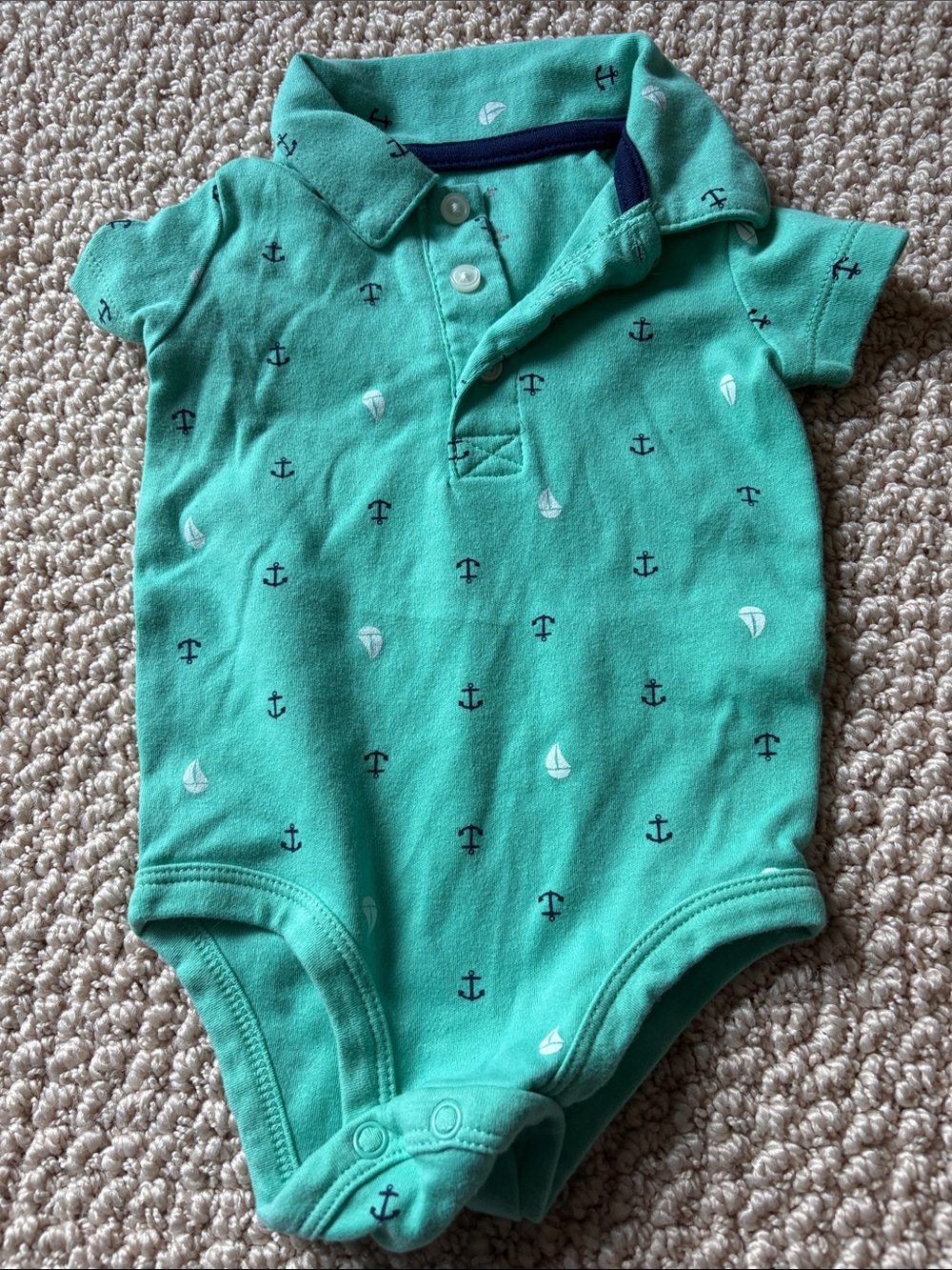Carter's Teal Polo One-Piece with Nautical Anchor & Sailboat Print 6 Months